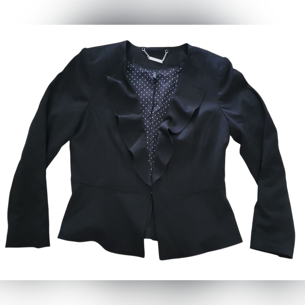 White House Black Market‎ Petite Women's Size 8 Black Solid Ruffle Blazer Jacket